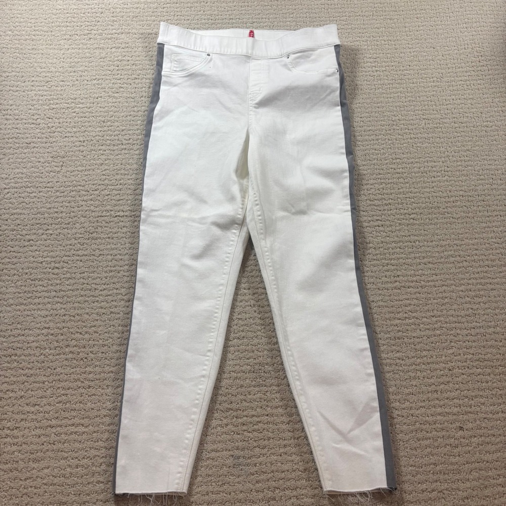 Spanx Women's XL TG Pull On White Denim Jeggings with Gray Side Stripe